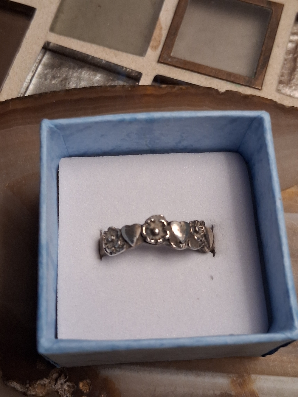 Sterling Silver Heart & Flower Band Ring - Women's Jewelry